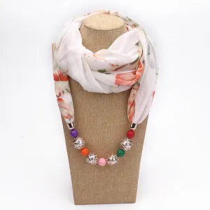 RUNMEIFA New Pendant Scarf Necklace Bohemia Necklaces For Women Chiffon Scarves Pendant Jewelry Wrap Foulard Female Accessories