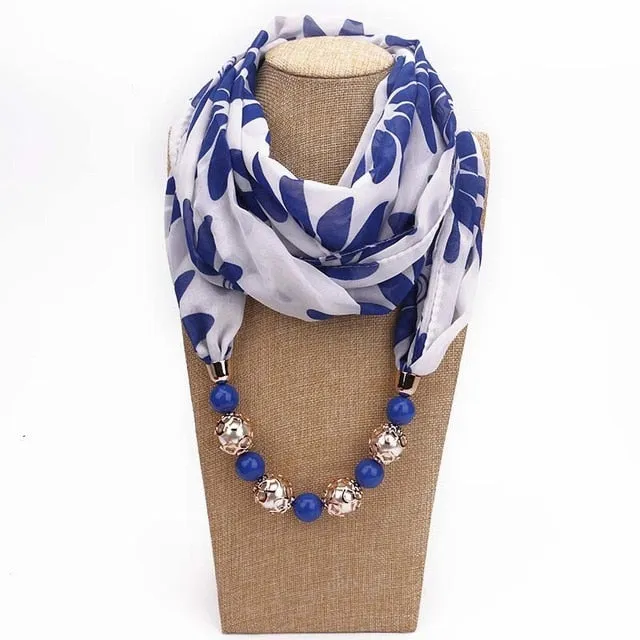 RUNMEIFA New Pendant Scarf Necklace Bohemia Necklaces For Women Chiffon Scarves Pendant Jewelry Wrap Foulard Female Accessories