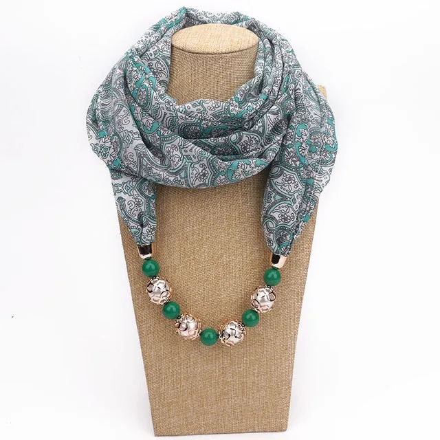 RUNMEIFA New Pendant Scarf Necklace Bohemia Necklaces For Women Chiffon Scarves Pendant Jewelry Wrap Foulard Female Accessories