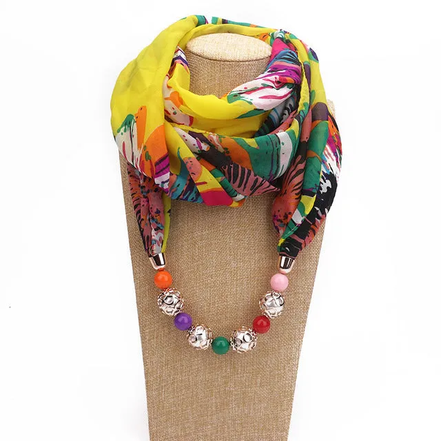 RUNMEIFA New Pendant Scarf Necklace Bohemia Necklaces For Women Chiffon Scarves Pendant Jewelry Wrap Foulard Female Accessories