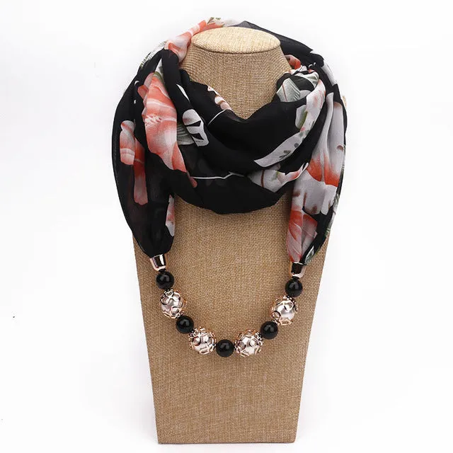 RUNMEIFA New Pendant Scarf Necklace Bohemia Necklaces For Women Chiffon Scarves Pendant Jewelry Wrap Foulard Female Accessories