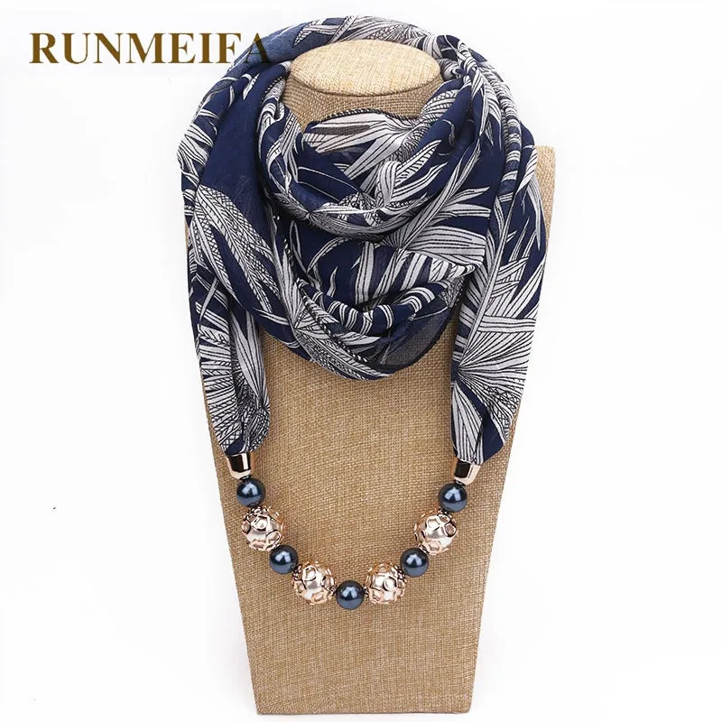 RUNMEIFA New Pendant Scarf Necklace Bohemia Necklaces For Women Chiffon Scarves Pendant Jewelry Wrap Foulard Female Accessories