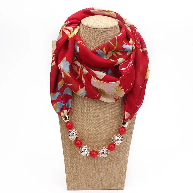 RUNMEIFA New Pendant Scarf Necklace Bohemia Necklaces For Women Chiffon Scarves Pendant Jewelry Wrap Foulard Female Accessories