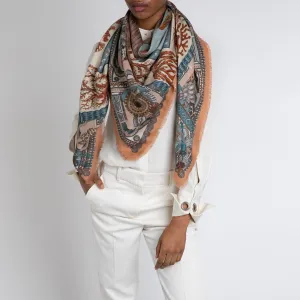 Sabina Savage "The Pelicans and the Sea" Wool/Silk Scarf Coral