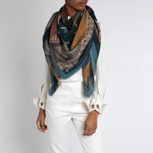 Sabina Savage "The Rabbits and The Elephant" Wool/Silk Scarf Midnight