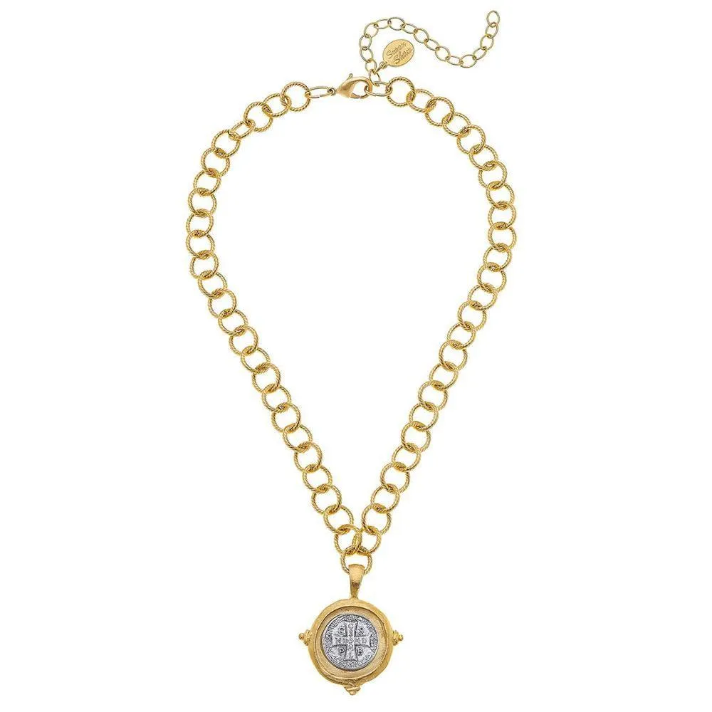 Saint Benedict Coin Pendant Necklace on Chain