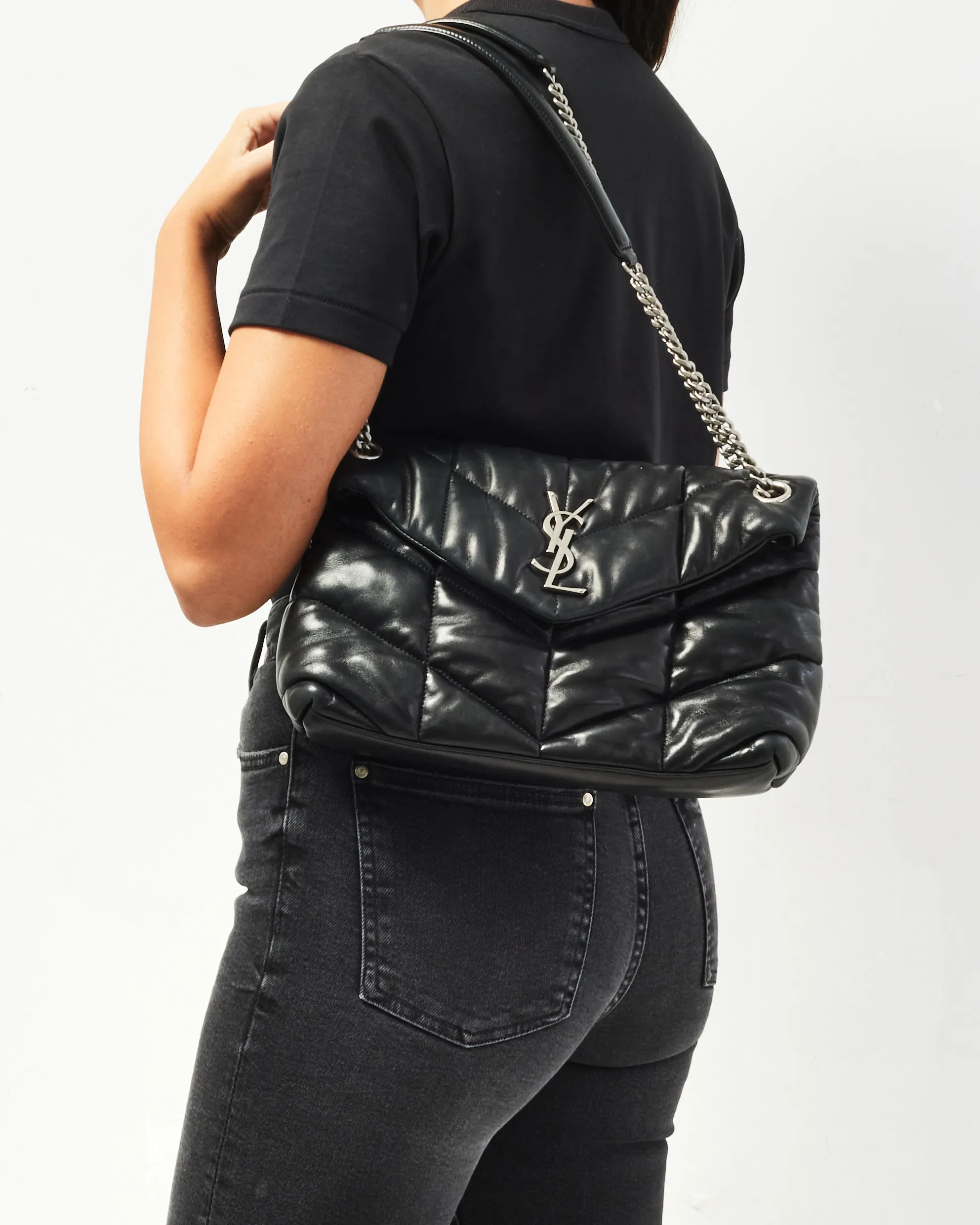 Saint Laurent Black Loulou Puffer Small Shoulder Bag