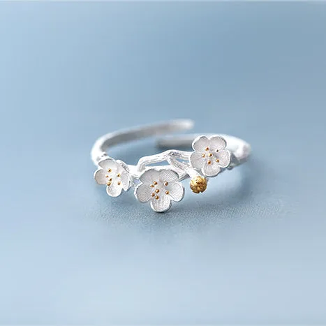 Sakura Flower Ring -- 925 Sterling Silver Ring