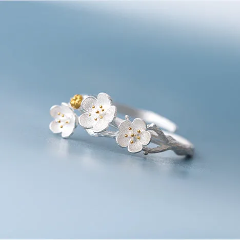 Sakura Flower Ring -- 925 Sterling Silver Ring