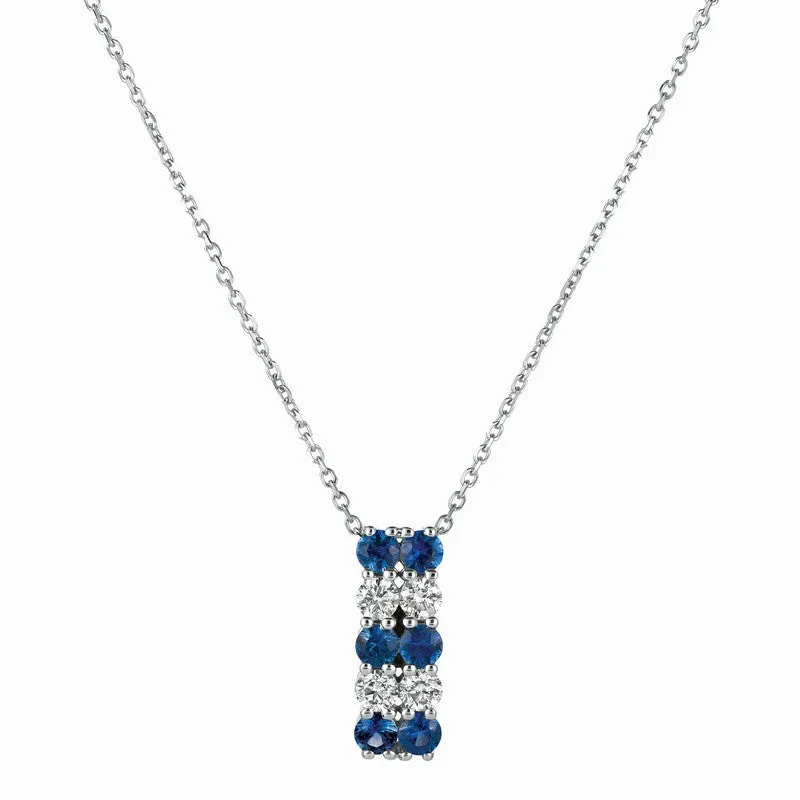 SAPPHIRE & DIAMOND 2 ROWS NECKLACE 14K GOLD (2.18 CTW)