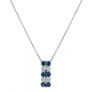 Sapphire & Diamond 2 Rows Necklace 14K White Gold (2.18 Ctw)