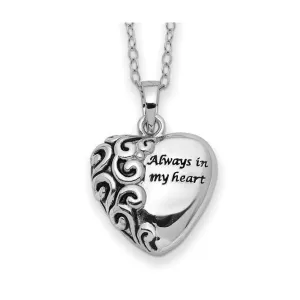 Sentimental Exprexssions Sterling Silver Rhodium Plated "Always in my Heart" Ash Holder Necklace