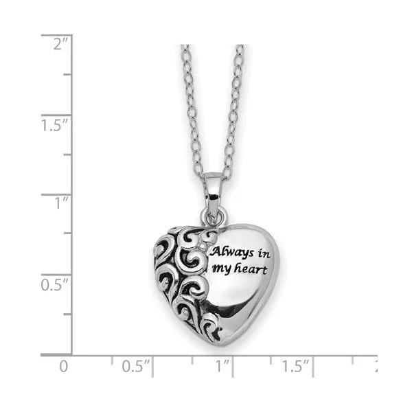 Sentimental Exprexssions Sterling Silver Rhodium Plated "Always in my Heart" Ash Holder Necklace