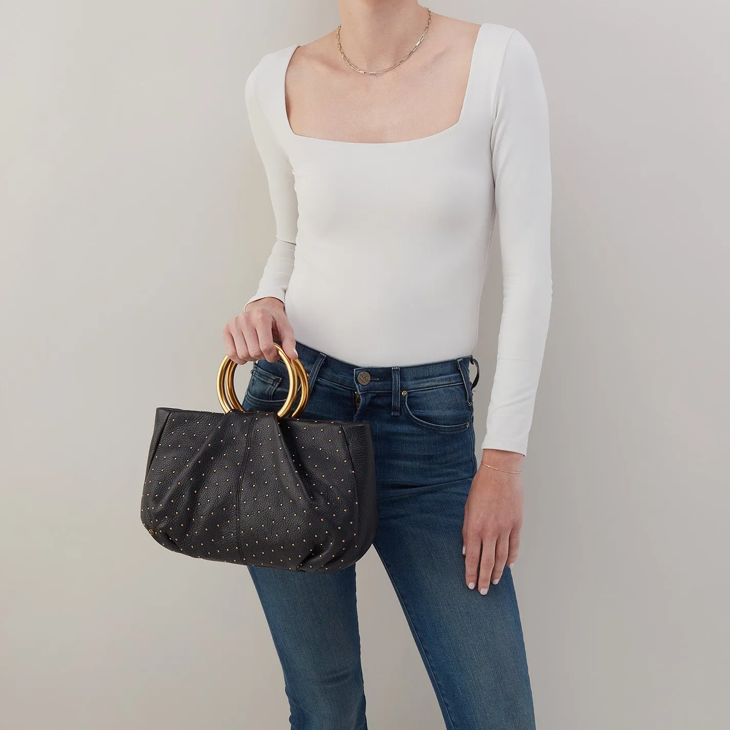 Sheila Ring Satchel In Pebbled Leather - Black