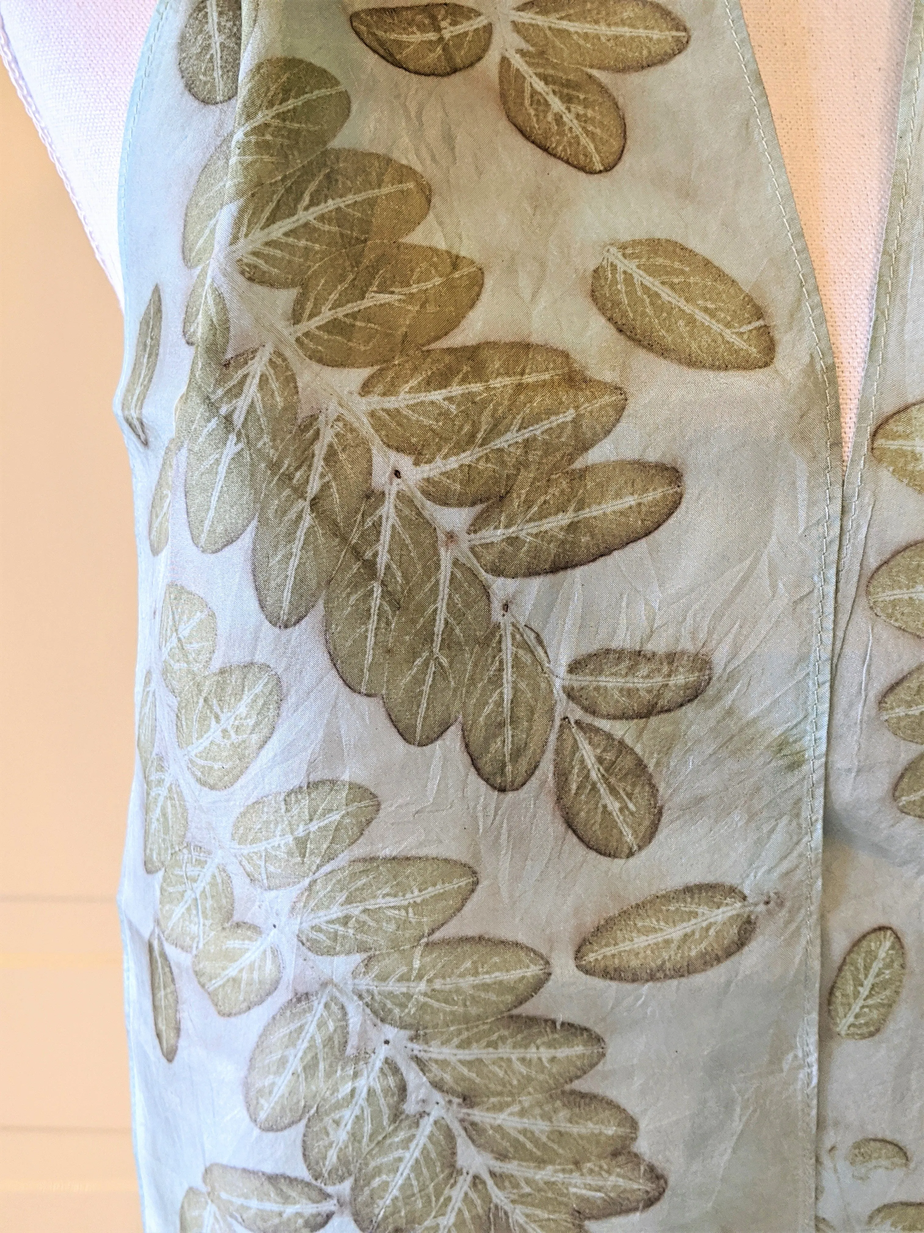 Silk Habotai Indigo Dyed & Eco-Printed Scarf