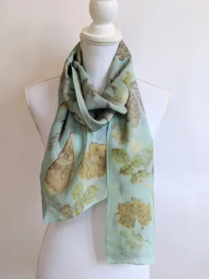 Silk Habotai Indigo Dyed & Eco-Printed Scarf
