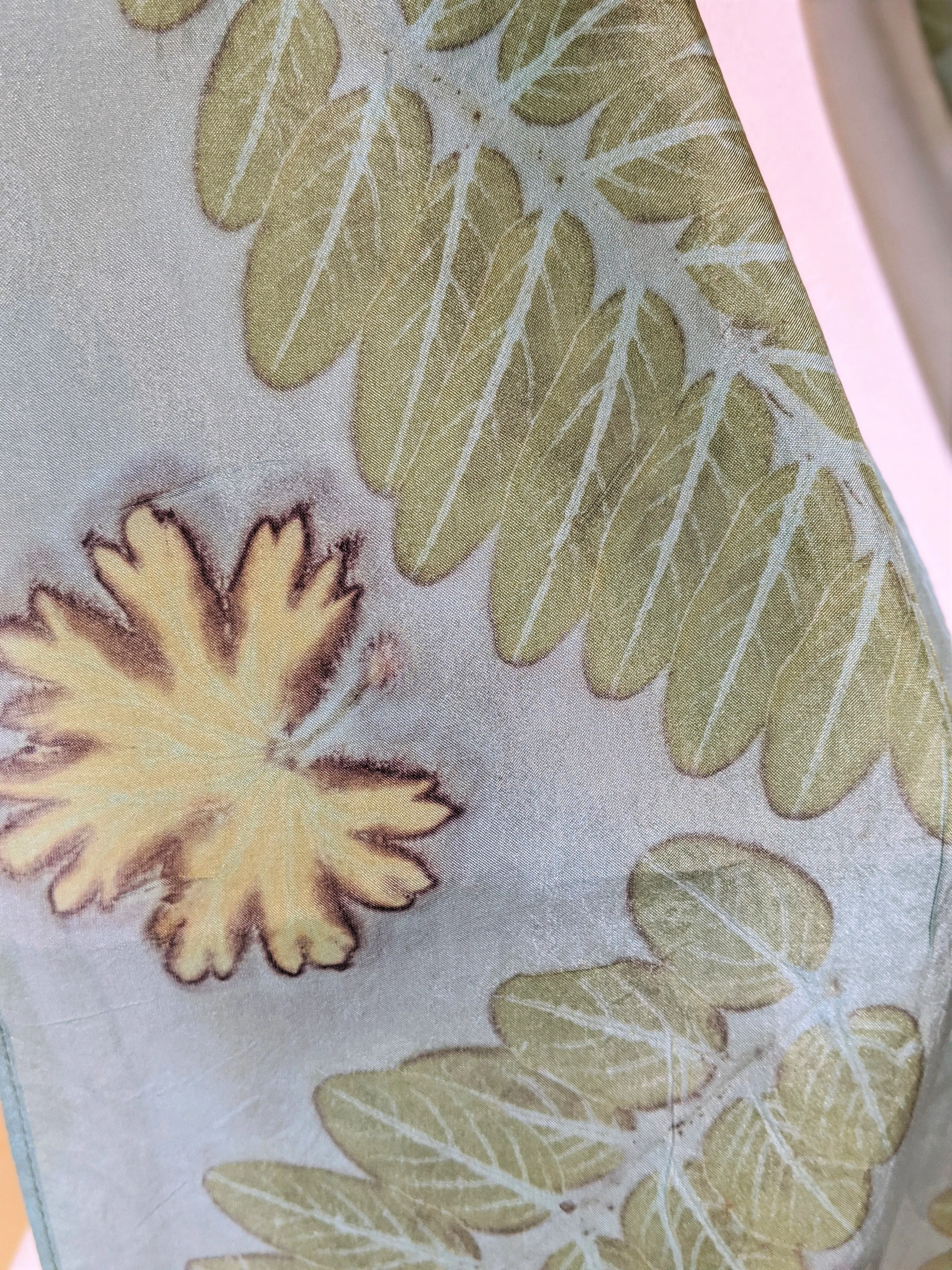 Silk Habotai Indigo Dyed & Eco-Printed Scarf