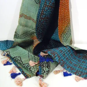 Silk Kantha Scarf - Mint & Teal