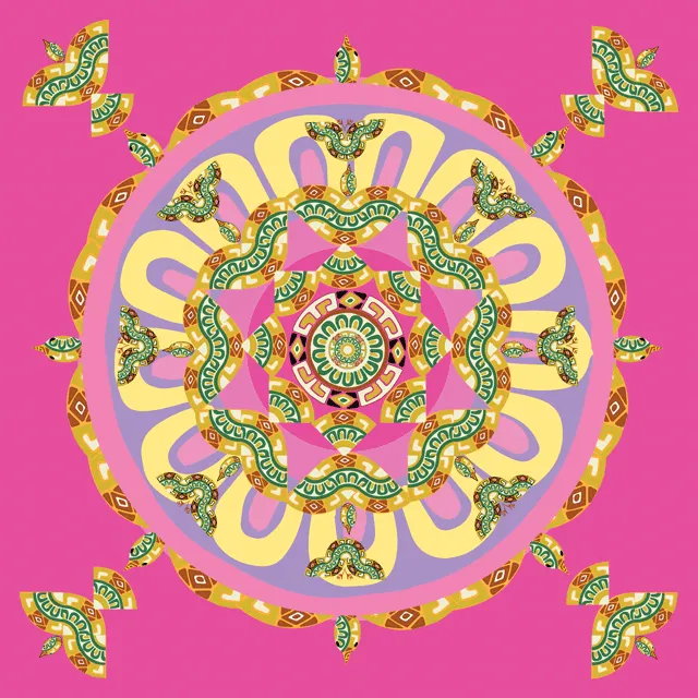 Silk square, 37", featuring birds, butterflies, and flowers, color:  pink