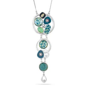 SILVER TURQUOISE CRYSTAL  NECKLACES #230BL1201 (1F14)