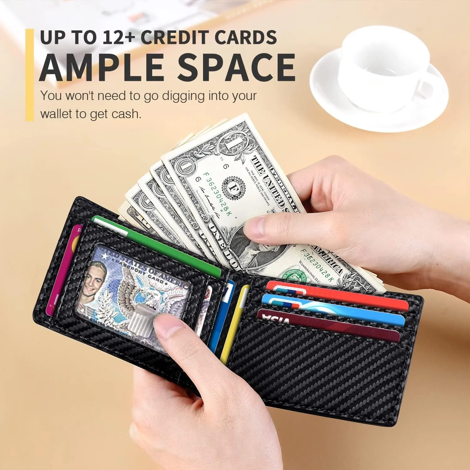 Slim Bifold Wallet for Men, RFID Blocking Minimalist Front Pocket Wallet