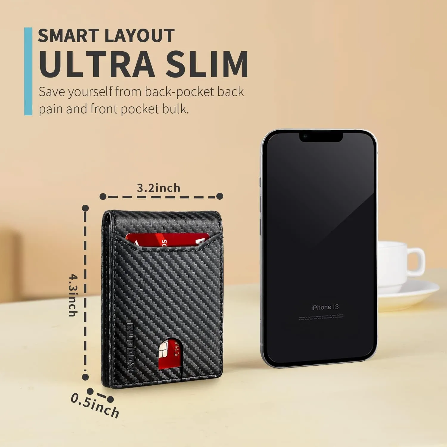 Slim Bifold Wallet for Men, RFID Blocking Minimalist Front Pocket Wallet