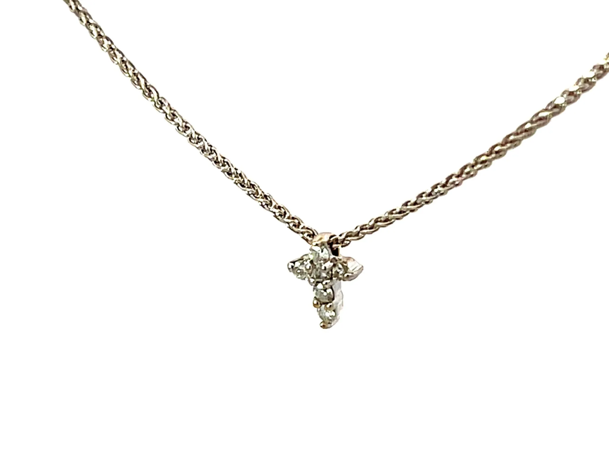 Small Diamond Cross Necklace Solid 14k White Gold