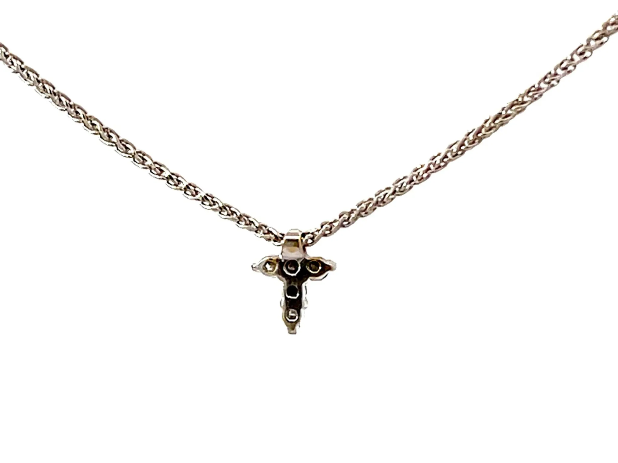 Small Diamond Cross Necklace Solid 14k White Gold