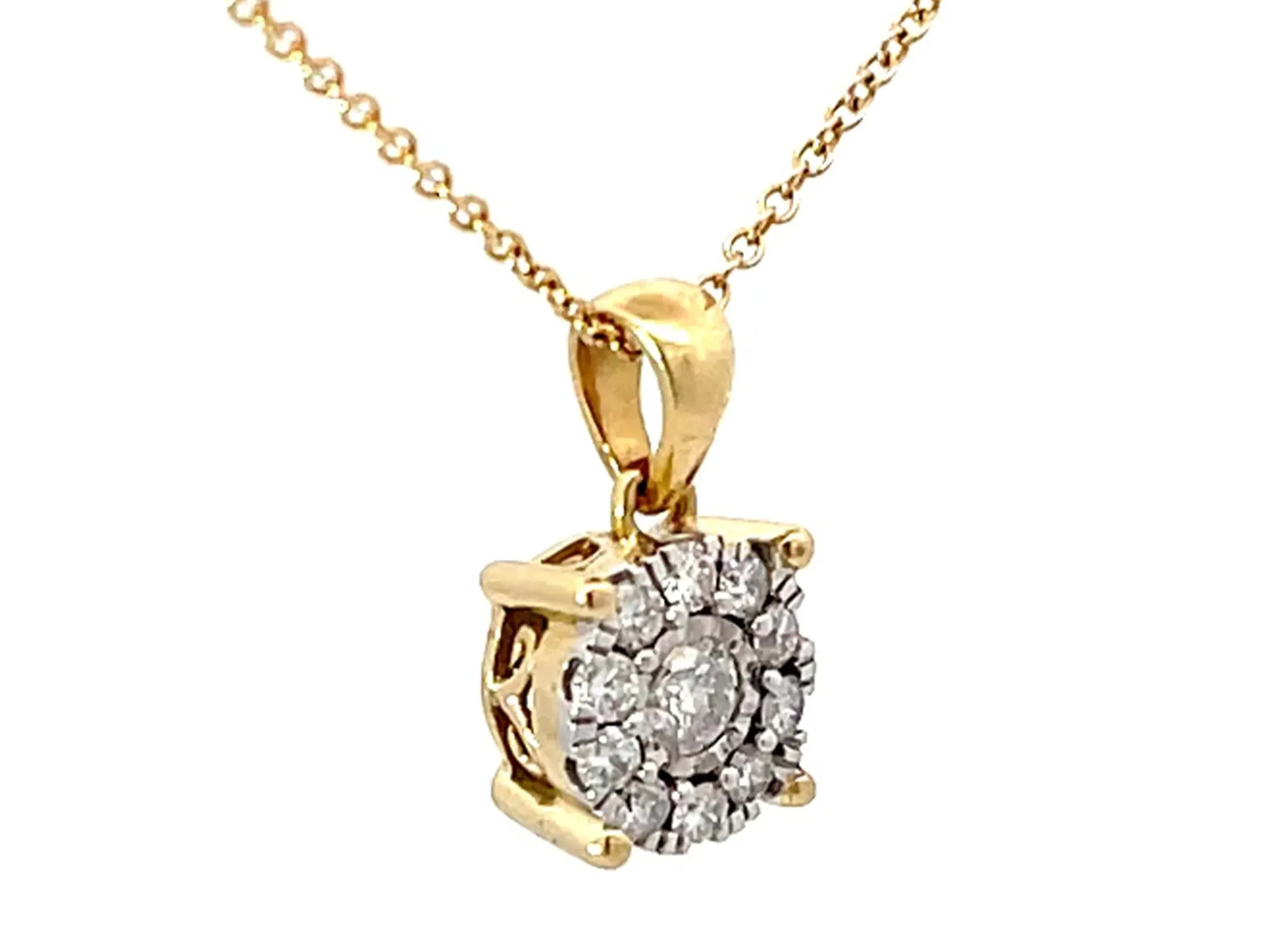 Solid Gold Diamond Halo Pendant Necklace
