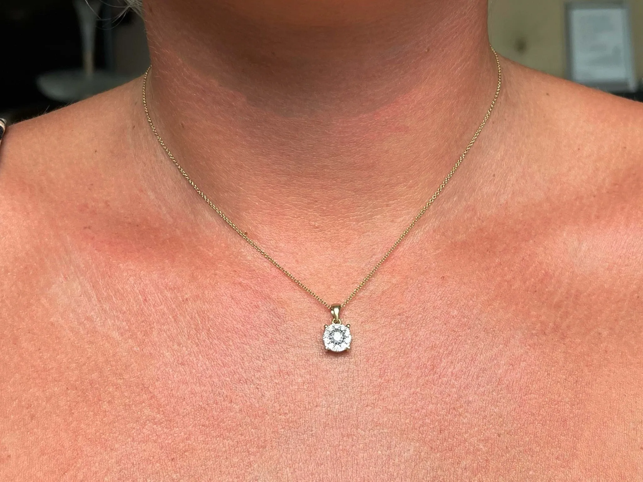 Solid Gold Diamond Halo Pendant Necklace