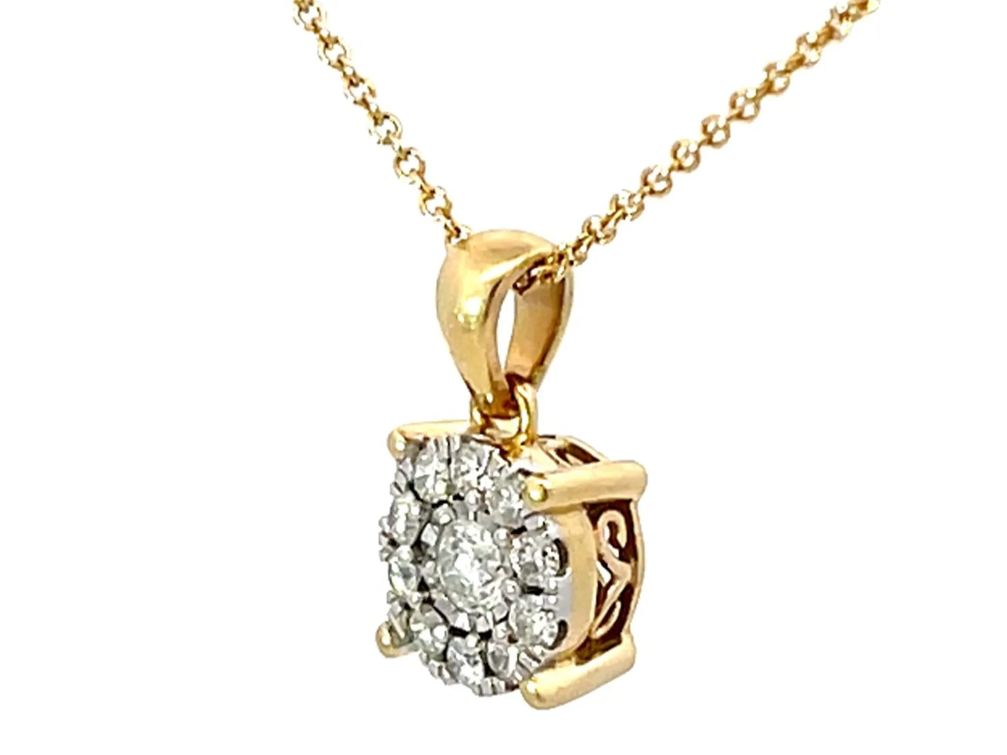Solid Gold Diamond Halo Pendant Necklace