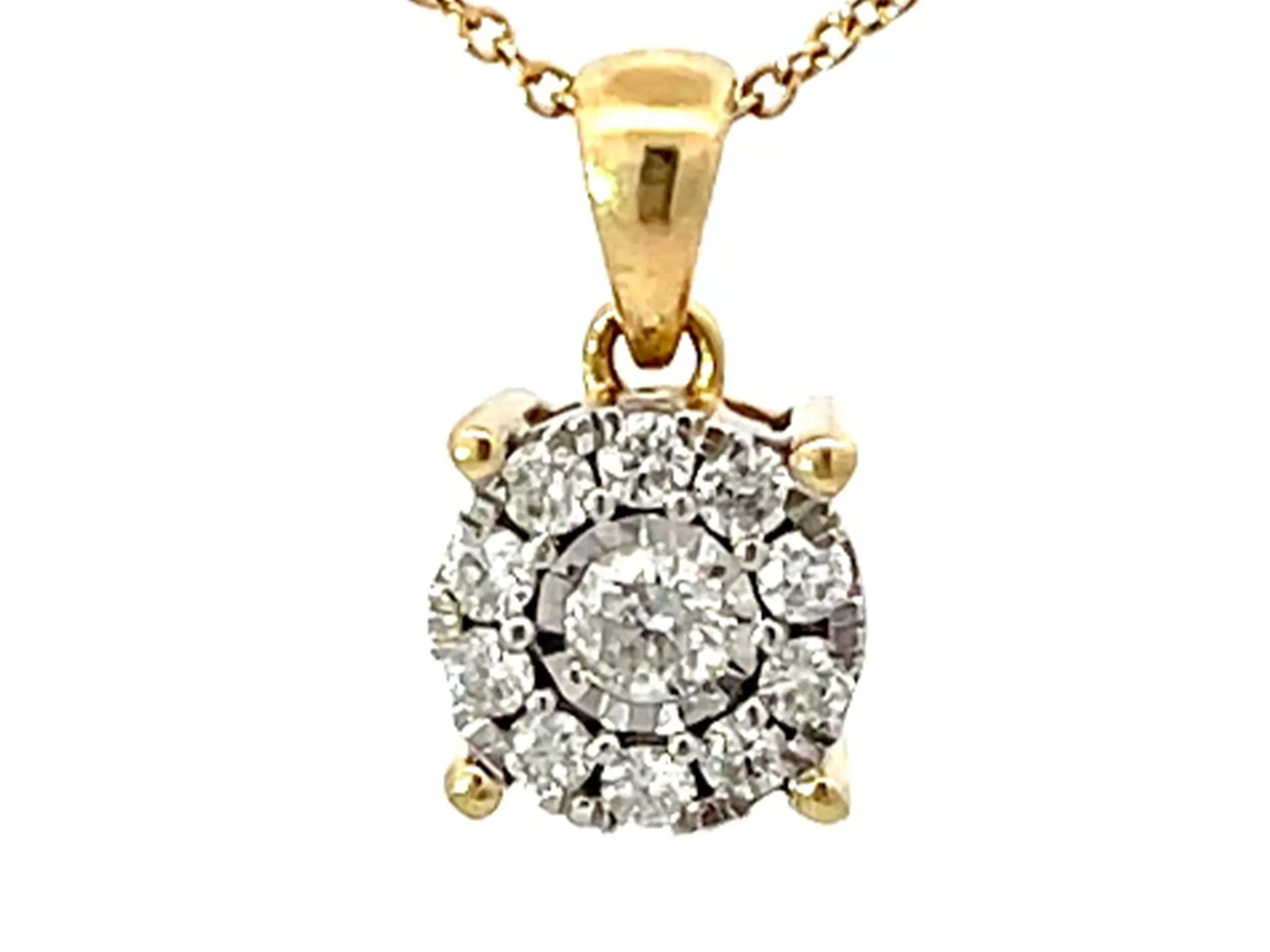 Solid Gold Diamond Halo Pendant Necklace