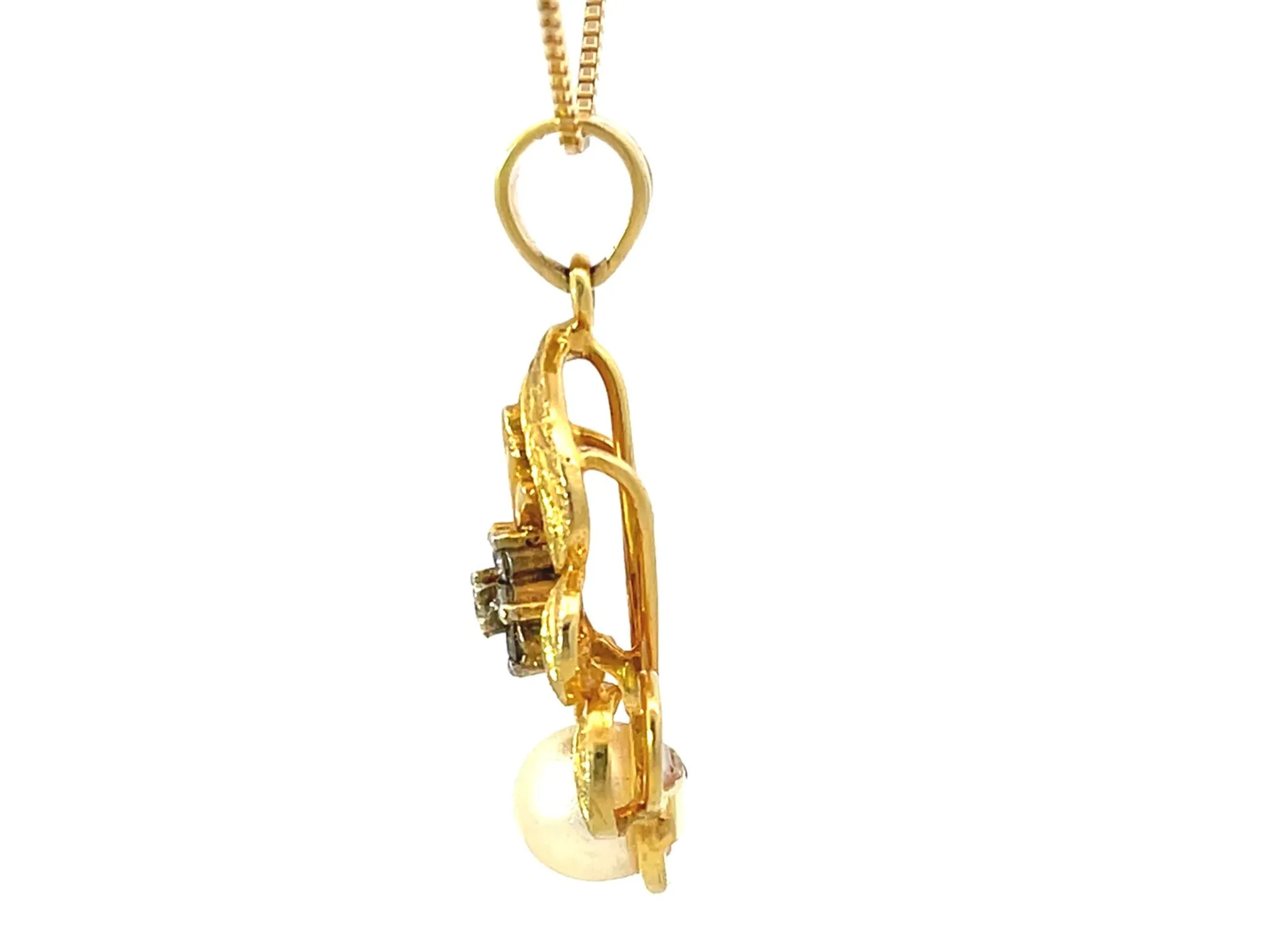 Solid Gold Diamond Pearl Pendant Necklace