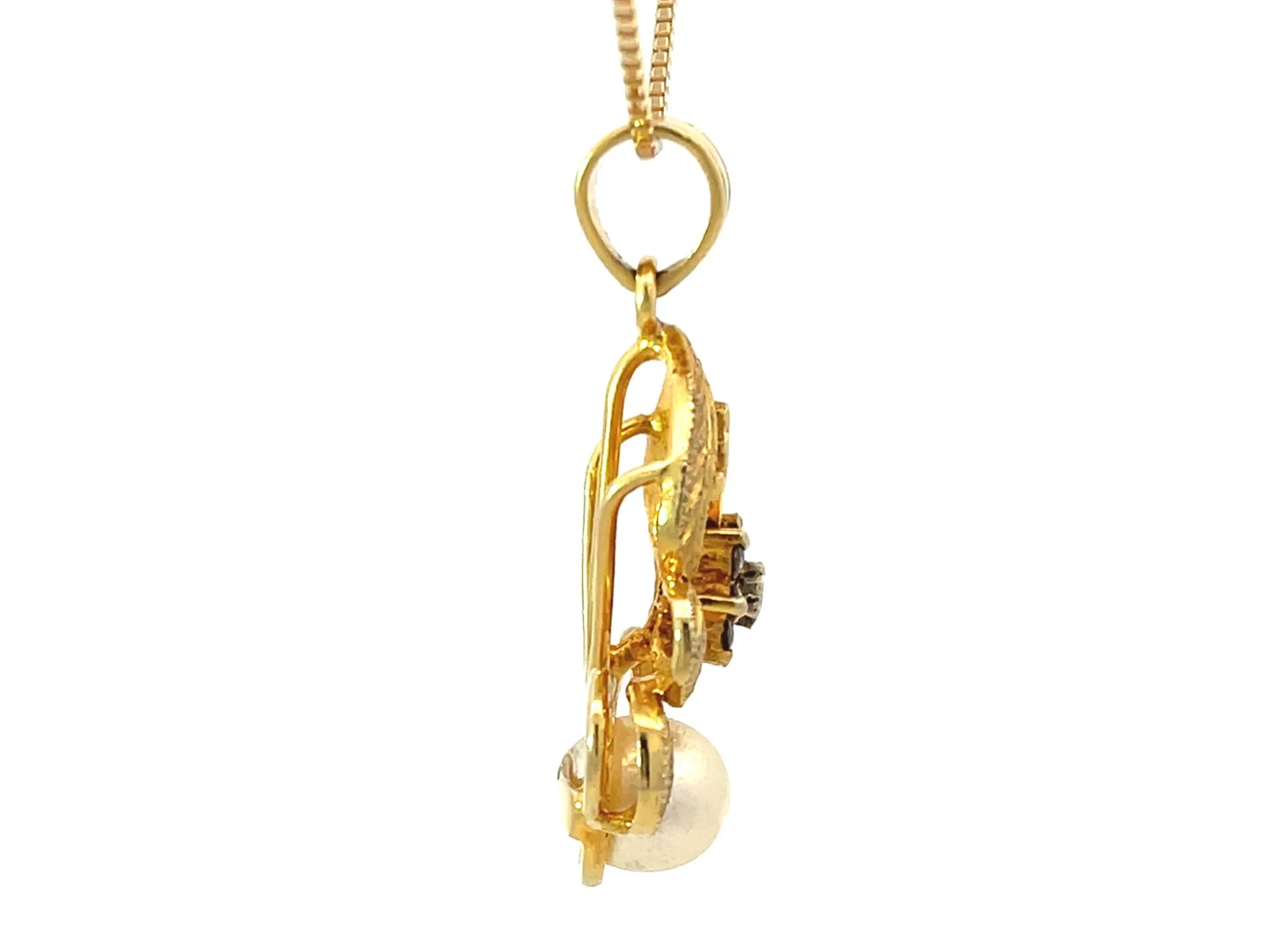 Solid Gold Diamond Pearl Pendant Necklace
