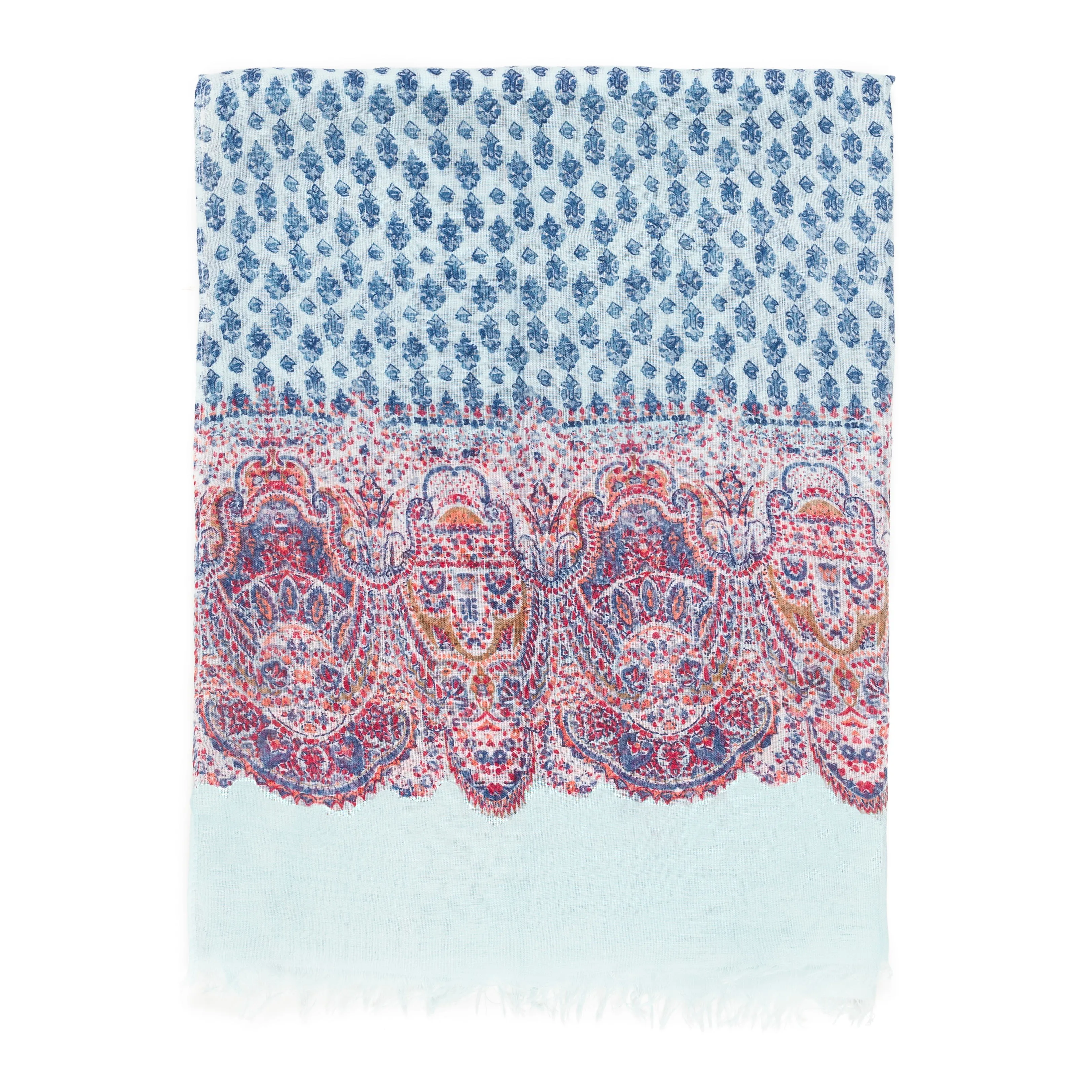 Spanish Design Printed Viscose Scarf (Blue Paisley)