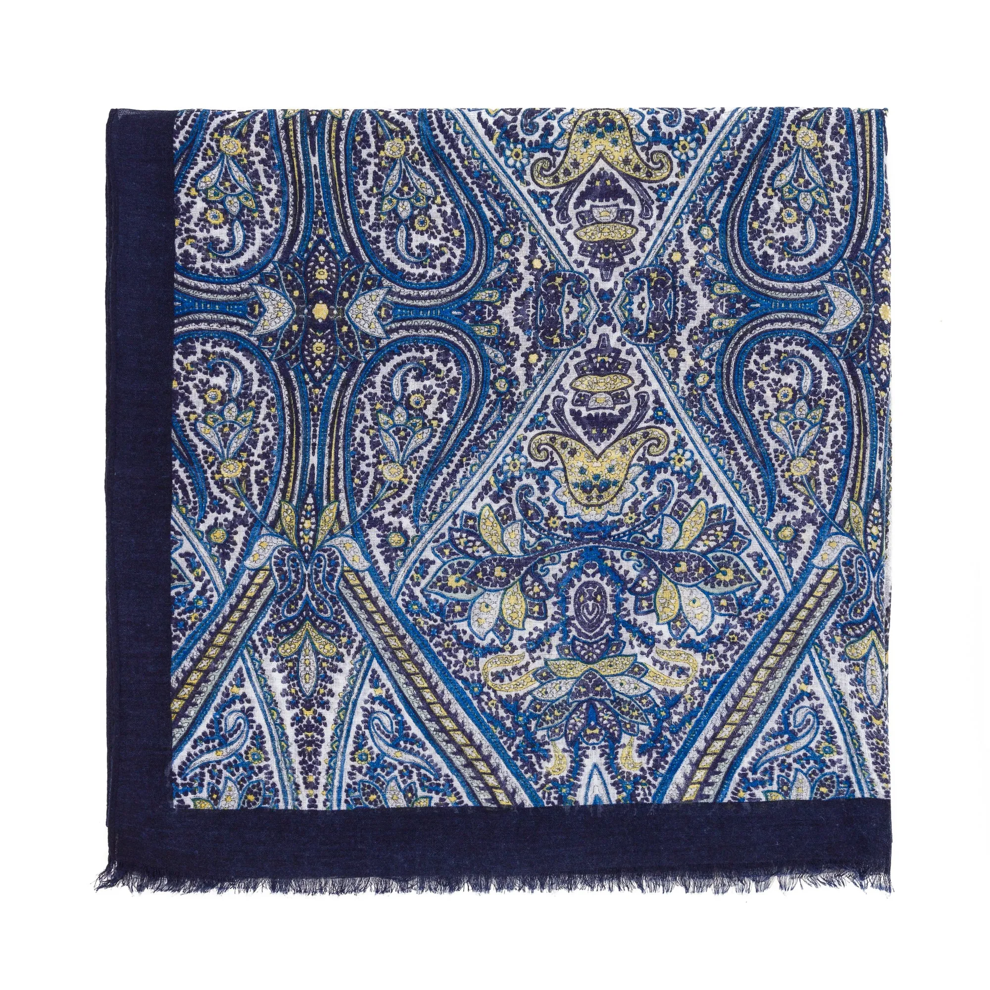 Spanish Design Printed Viscose Scarf (Navy Paisley)