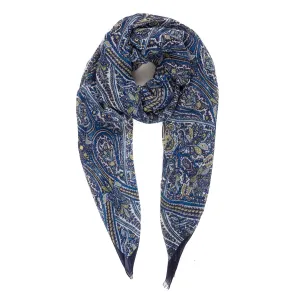 Spanish Design Printed Viscose Scarf (Navy Paisley)