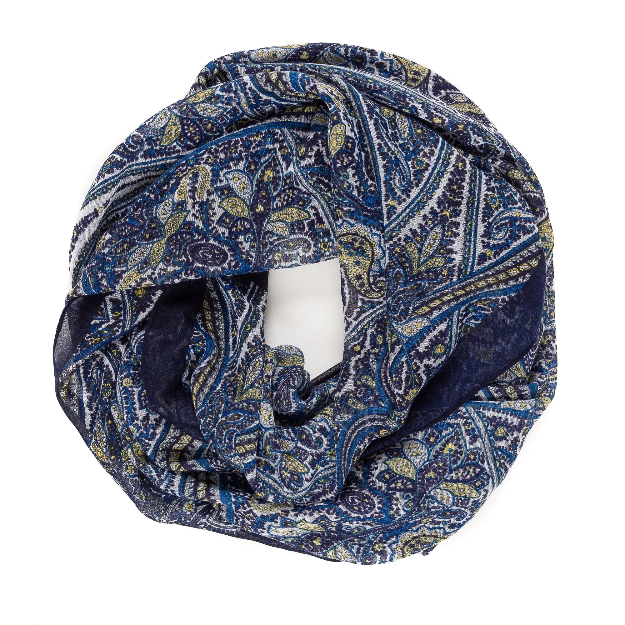 Spanish Design Printed Viscose Scarf (Navy Paisley)