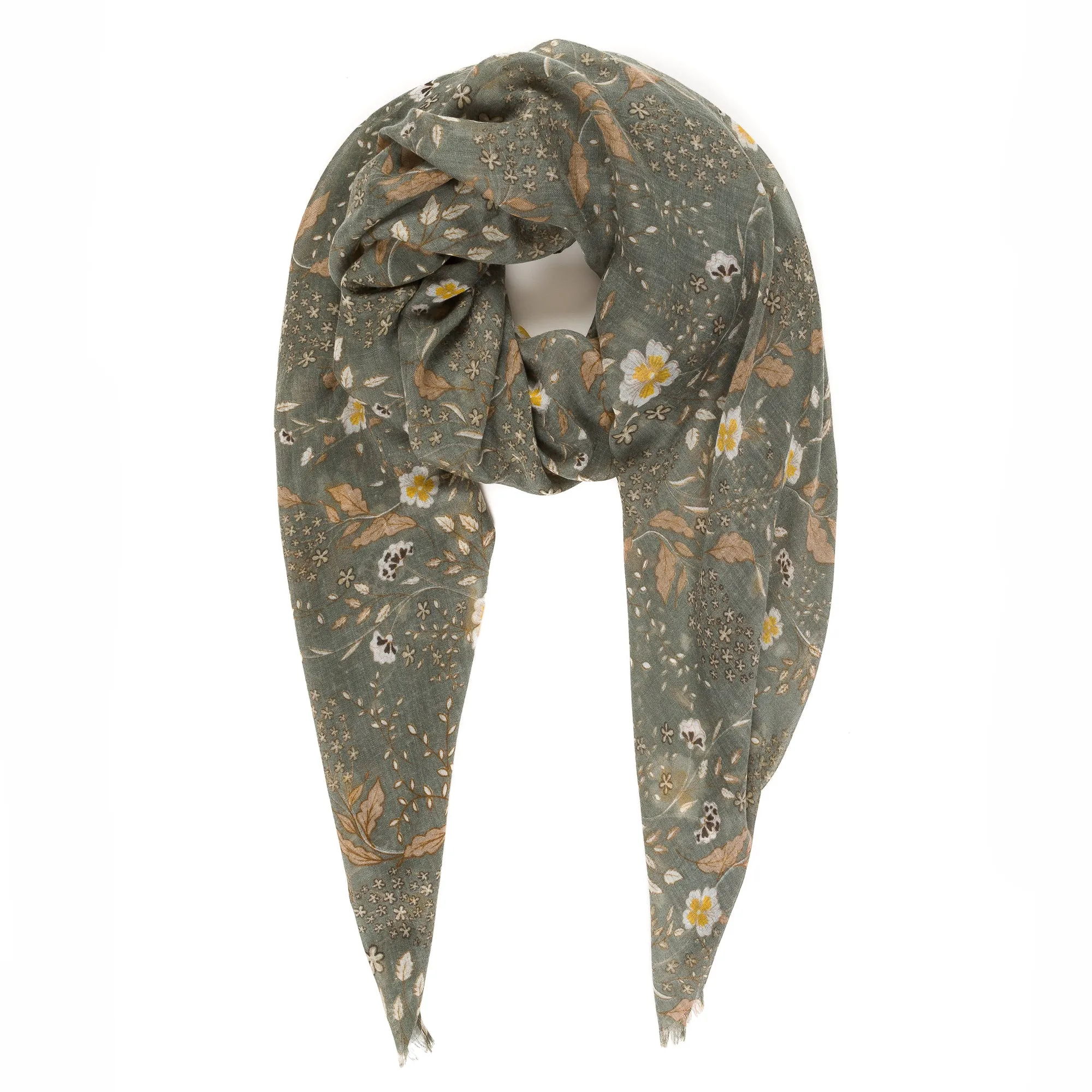 Spanish Design Printed Viscose Scarf (Taupe Flower)