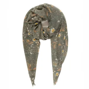 Spanish Design Printed Viscose Scarf (Taupe Flower)
