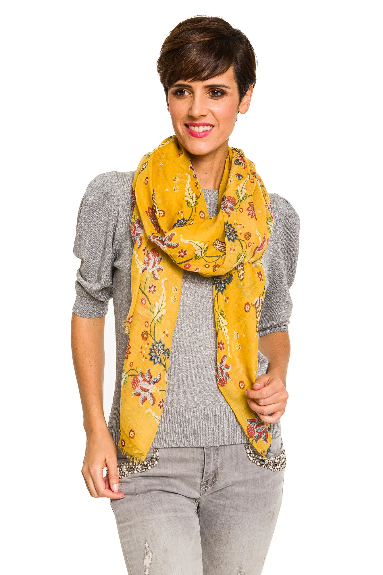 Spanish Design Printed Viscose Scarf (Yellow Paisley)