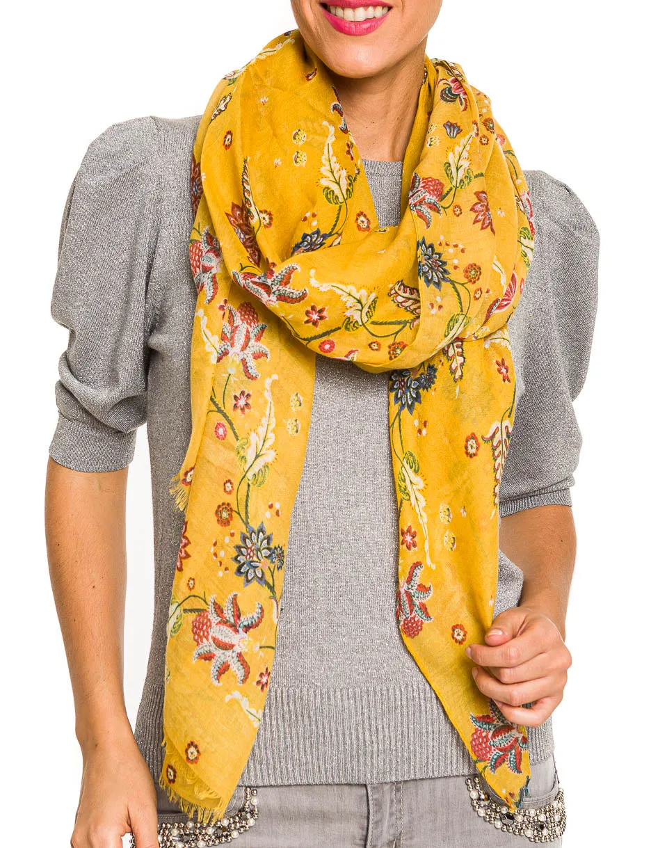 Spanish Design Printed Viscose Scarf (Yellow Paisley)