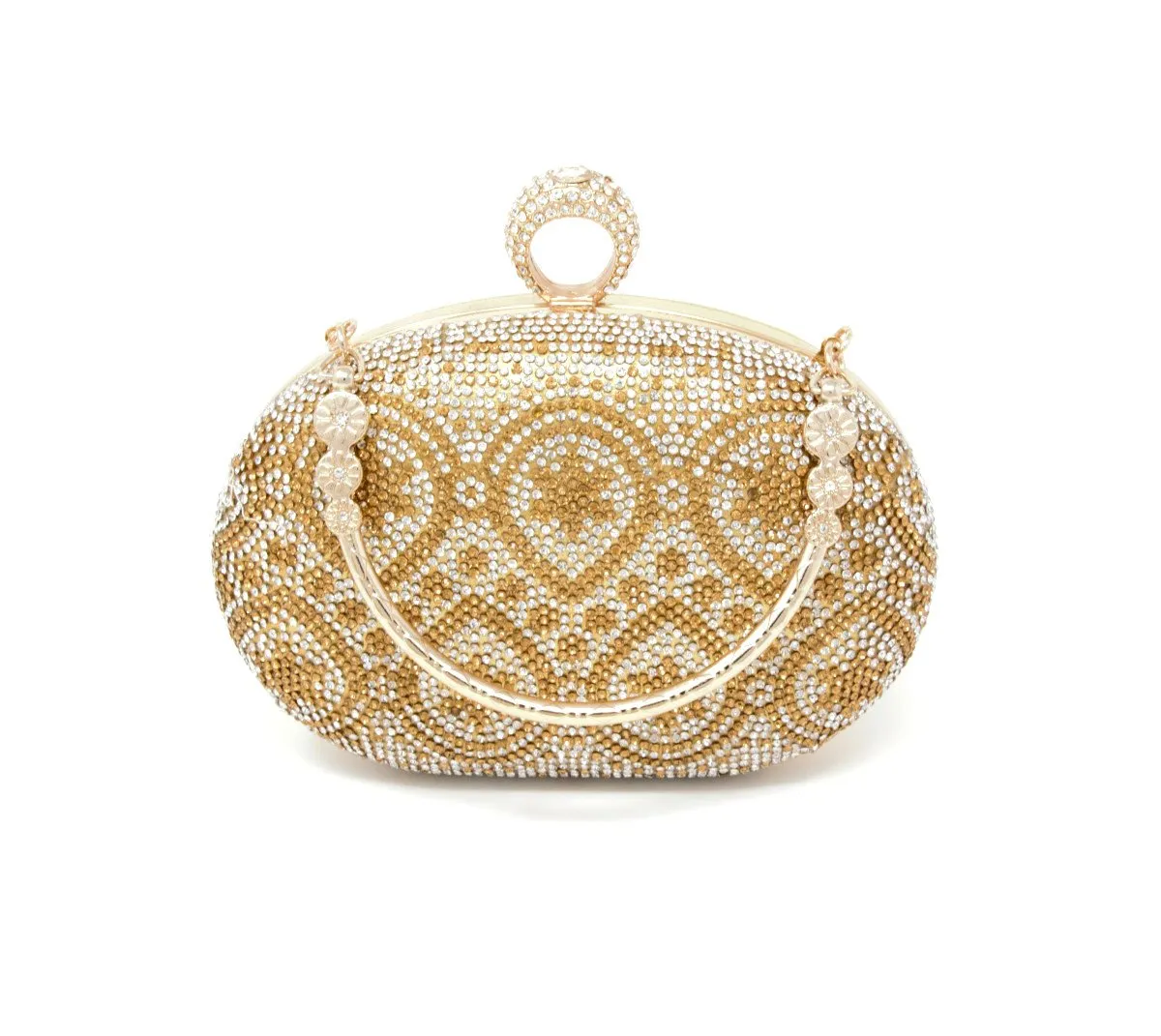 Sparkling Gold Dual Tone Ring Clutch with Handle and Chain