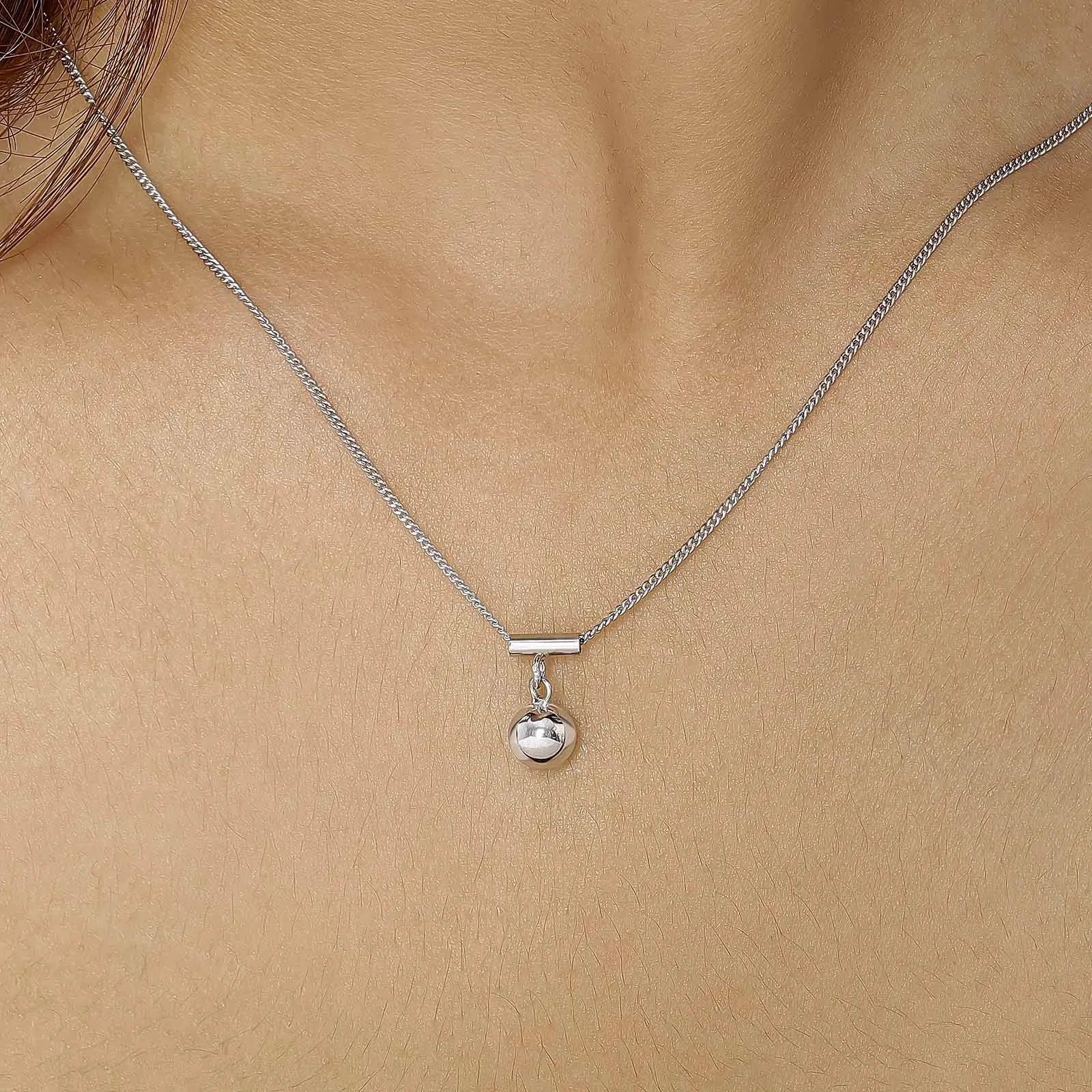 Sphere Charm Necklace For Women – 925 Sterling Silver Rhodium Plated
