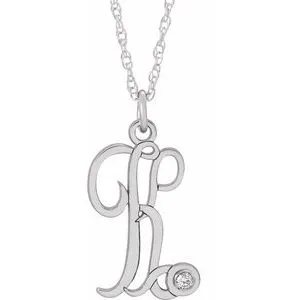 Sterling Silver .02 CT Diamond Script Initial K 16-18" Necklace