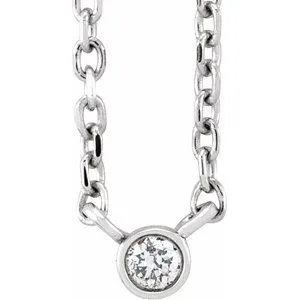 Sterling Silver .02 CT Natural Diamond Solitaire 16-18" Necklace