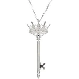 Sterling Silver 1/10 CTW Diamond Crown Key 18" Necklace