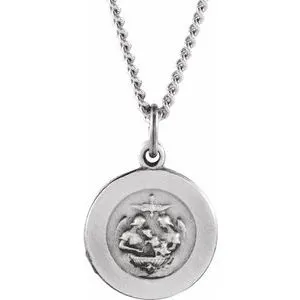 Sterling Silver 12 mm Baptism Medal 18" Necklace
