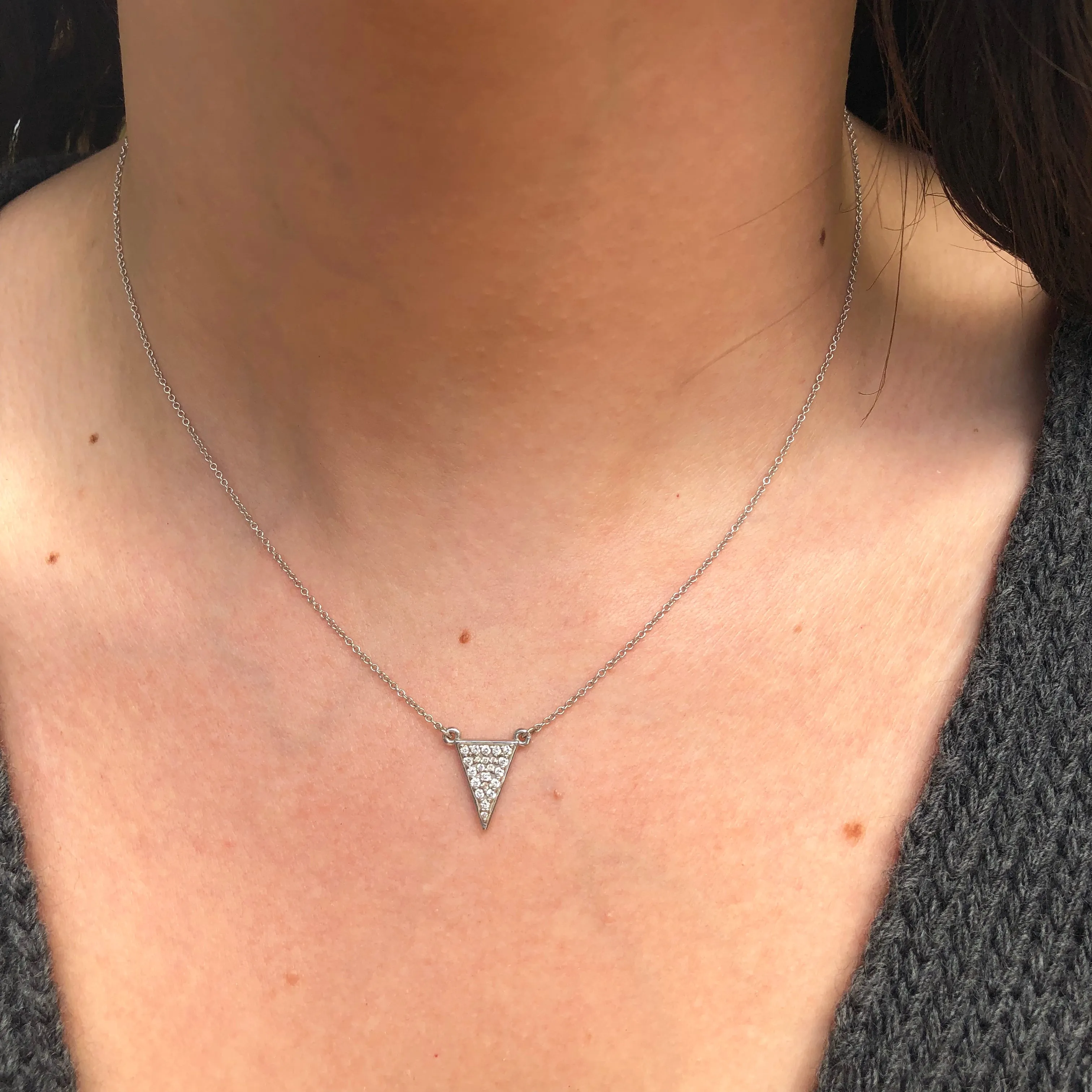 Sterling Silver 1/5 CT Diamond Triangle Necklace