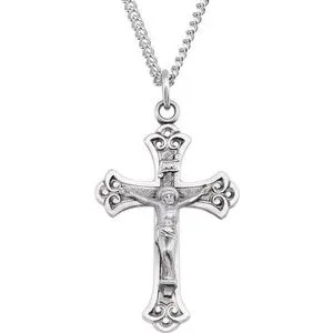 Sterling Silver 32x22 mm Crucifix 24" Necklace